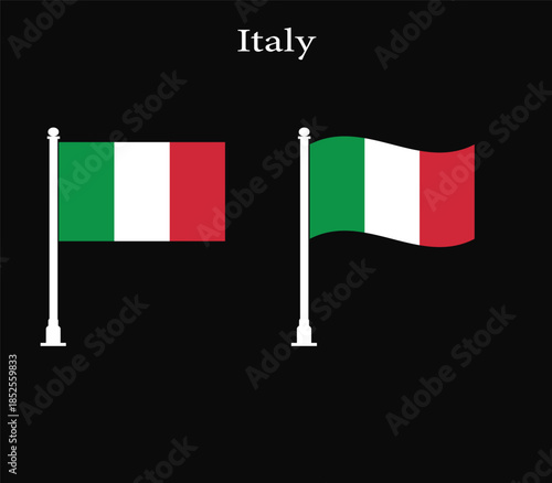 Italian flags on poles flat vector illustration