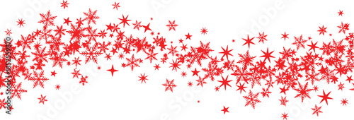 A festive wave of red and pink snowflakes on a white background for christmas or winter themed designs and decorations