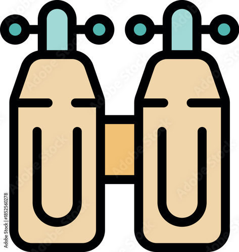Oxygen tanks icon illustrates the equipment used by scuba divers for breathing underwater, enabling exploration of marine environments