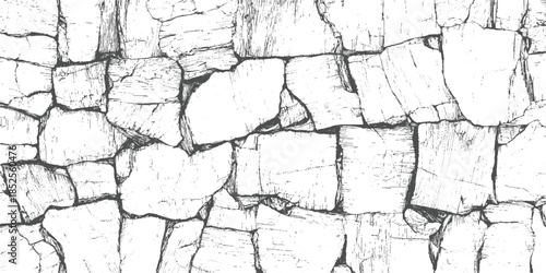 Detailed black and white of a rough stone wall texture background