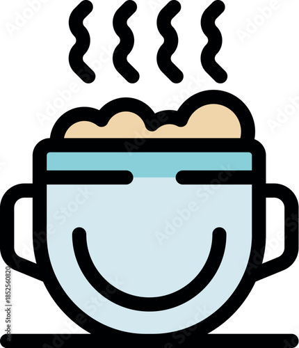 Steaming mug with a smiling face, enjoying a hot beverage, perfect for cafe, coffee shop, or breakfast themes