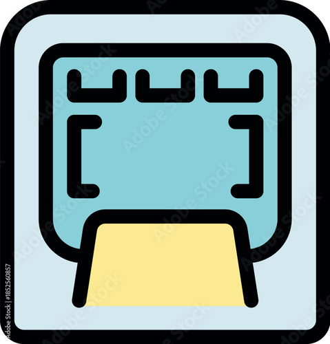 Electronic device receiving memory card, data storage and transfer concept, simple icon in flat design