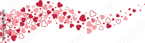 A vibrant wave of red and pink hearts on a white background for valentine s day or love themed designs