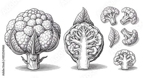 Cauliflower in sketch style for healthy diet