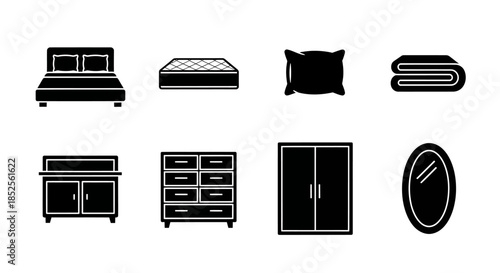 Bedroom furniture icons in flat style design