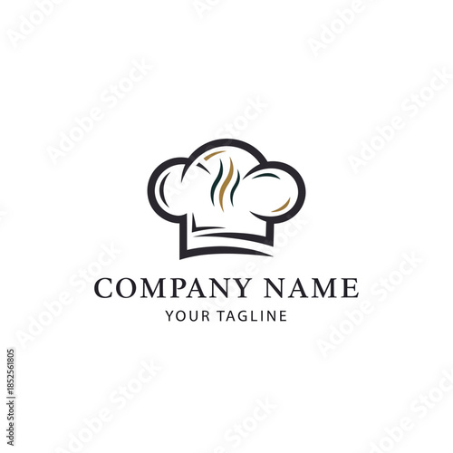 elegant culinary logo featuring chefs hat and utensils for restaurant branding.