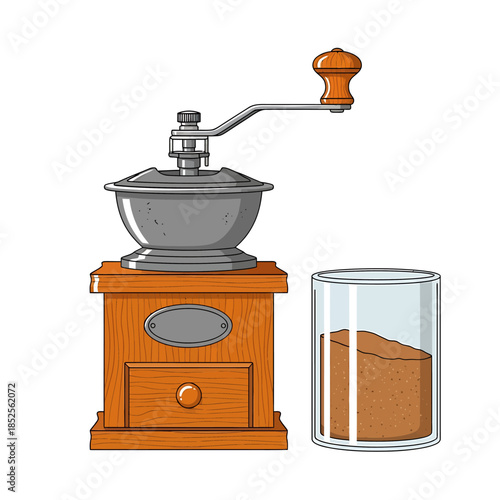 a vintage coffee grinder with a glass jar