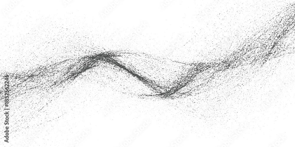 Fototapeta premium Dark grey abstract wave pattern composed of tiny dots and lines on white background texture