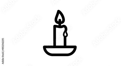 Burning candle with dripping wax in line art
