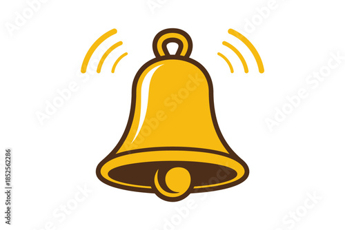Golden bell with sound waves, ringing loudly