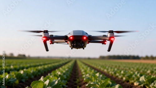 Drone flying over crop field