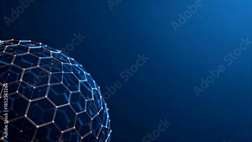 Geometric sphere structure on blue background