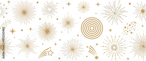 Vibrant abstract background with various glowing yellow and orange explosion shapes on white