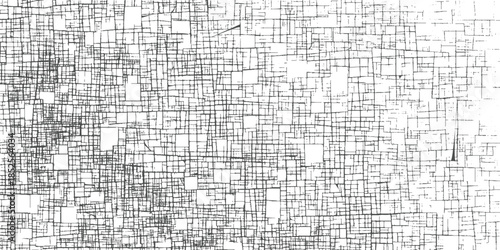 Dense network of irregular black lines and squares on white background abstract texture pattern geometric