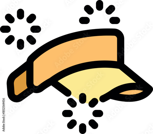 Sun visor cap surrounded by sparkling icons, representing cleanliness, freshness, and good hygiene