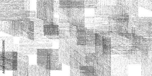 Geometric pattern with overlapping textured rectangles and lines in dark gray and white abstract background