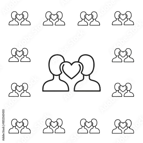 Couple sharing a heart shape standing face to face representing love, connection, and relationships in a simple and minimalist style.
