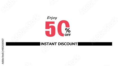 50% off instant discount and bonus animation. Promotion Badges for Sale Banners and white background. Sale discount 50% percent logo animation.