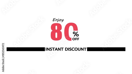 80% off instant discount and bonus animation. Promotion Badges for Sale Banners and white background. Sale discount 80% percent logo animation.