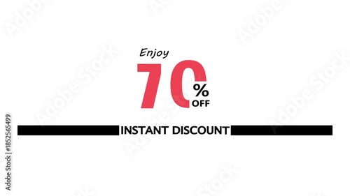 70% off instant discount and bonus animation. Promotion Badges for Sale Banners and white background. Sale discount 70% percent logo animation.
