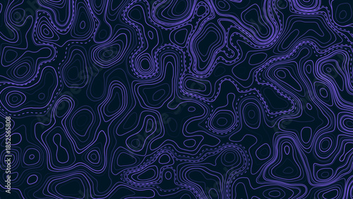 Abstract Purple Topographic Contour Lines On Black Background Extreme Closeup.
