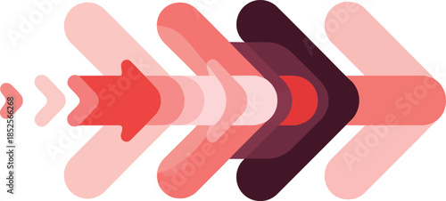 Modern abstract geometric design with red and pink shapes and arrows