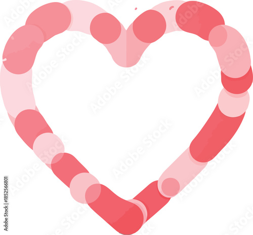 Heart shape formed by pink and red pills on white background for love and health concept