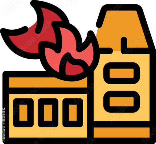 Building consumed by fire with flames rising, depicting a dangerous fire emergency and the devastating effects of a blaze