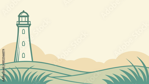 A historic white lighthouse tower stands as a landmark beacon on the grassy coast