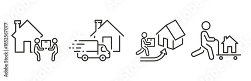 Home Delivery icons. Moving. Home Transport. Delivery Service Set. Line Art.