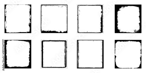 Grunge frames set templates. Ink paint border with rough edges for poster and banner. Retro textured overlays.