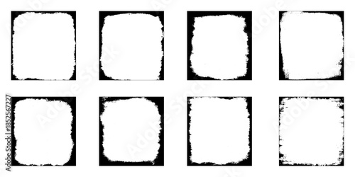 Eight black grunge frames set.
