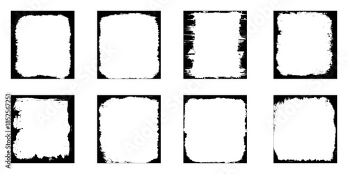 Eight black grunge frames set.