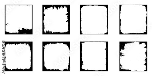 Eight black grunge frames set.