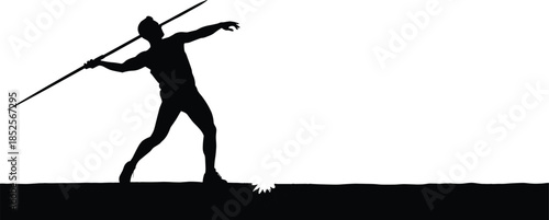 Athlete javelin throw silhouette illustration showing strength power motion sports competition training action isolated on white background