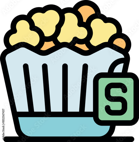 Colorful popcorn icon with s label in vector style