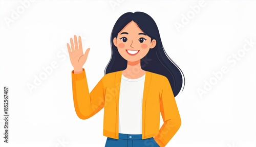 Cartoon Woman Waving Hand