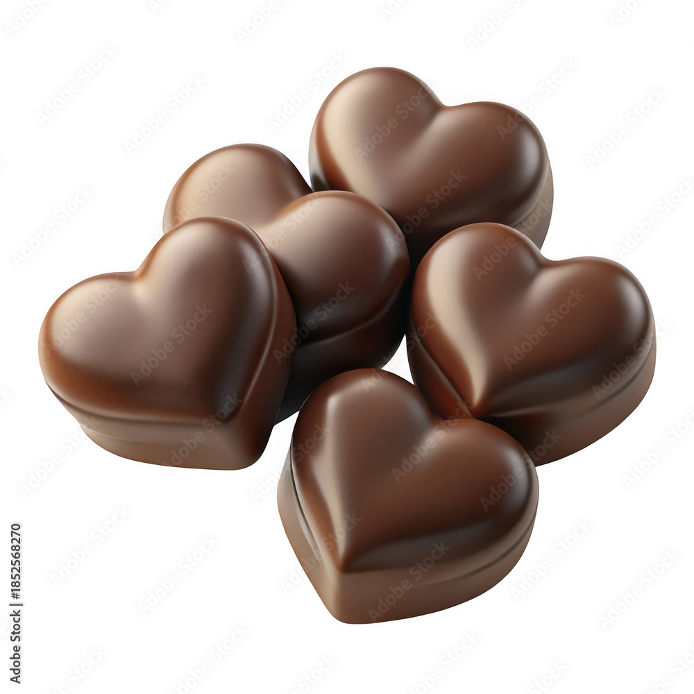 Obraz premium Delicious dark chocolate heart candies arranged together isolated on transparent background
