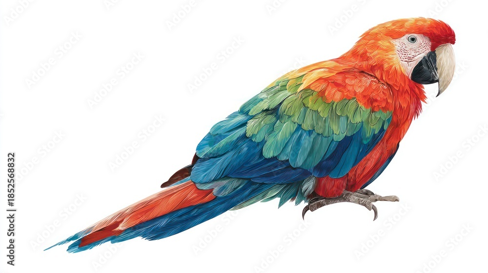 Obraz premium Vibrant parrot illustration on white background for diverse design projects