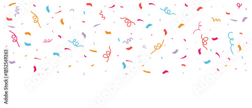 Colorful confetti border frame seamless pattern, festive geometric paper shapes for birthday party, celebration invitation, event decor, surface pattern design vector