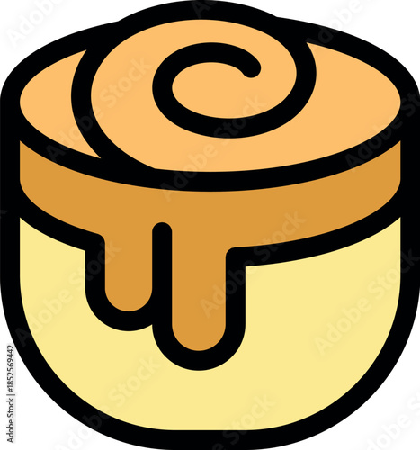 Sweet caramel cream dripping on a soft cake, creating a tempting dessert pastry