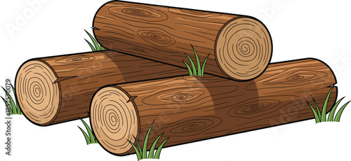 Rustic wood log slices and timber tree stumps vector set with realistic grain textures for carpentry and woodworking.