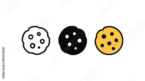 Three distinct cookie icons showcasing different styles and colors, perfect for culinary themes.
