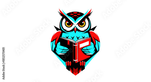 Stylized owl reading a book vector illustration for educational design