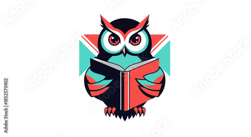 Stylized owl reading a book vector illustration for education concept