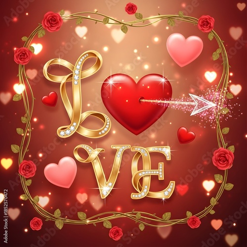 Beautiful valentine's day greeting card with heart and roses