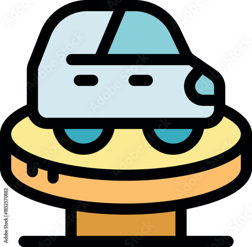 Rotating platform presenting a new car model at a car dealership or auto show