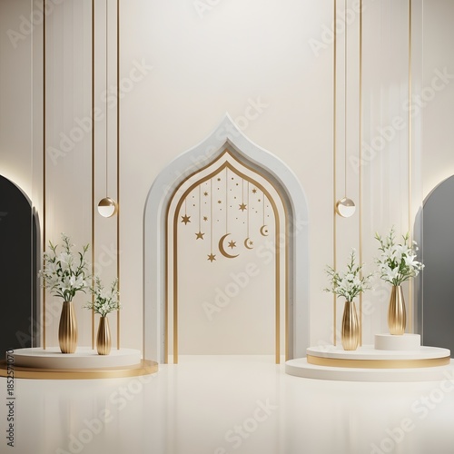 Elegant islamic archway with gold accents and floral decor