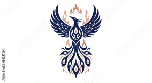 Stylized phoenix illustration with wings outspread on white background