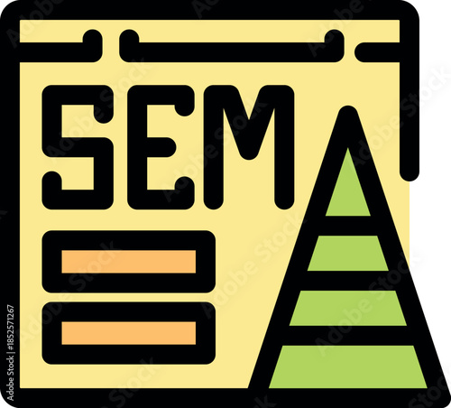 Website page with sem letters representing search engine marketing and a funnel representing sales and marketing strategy